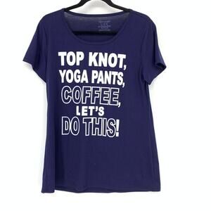 Life Elsewhere Active Short Sleeve Graphic T-Shirt Top Knot Yoga Pants Sz XL